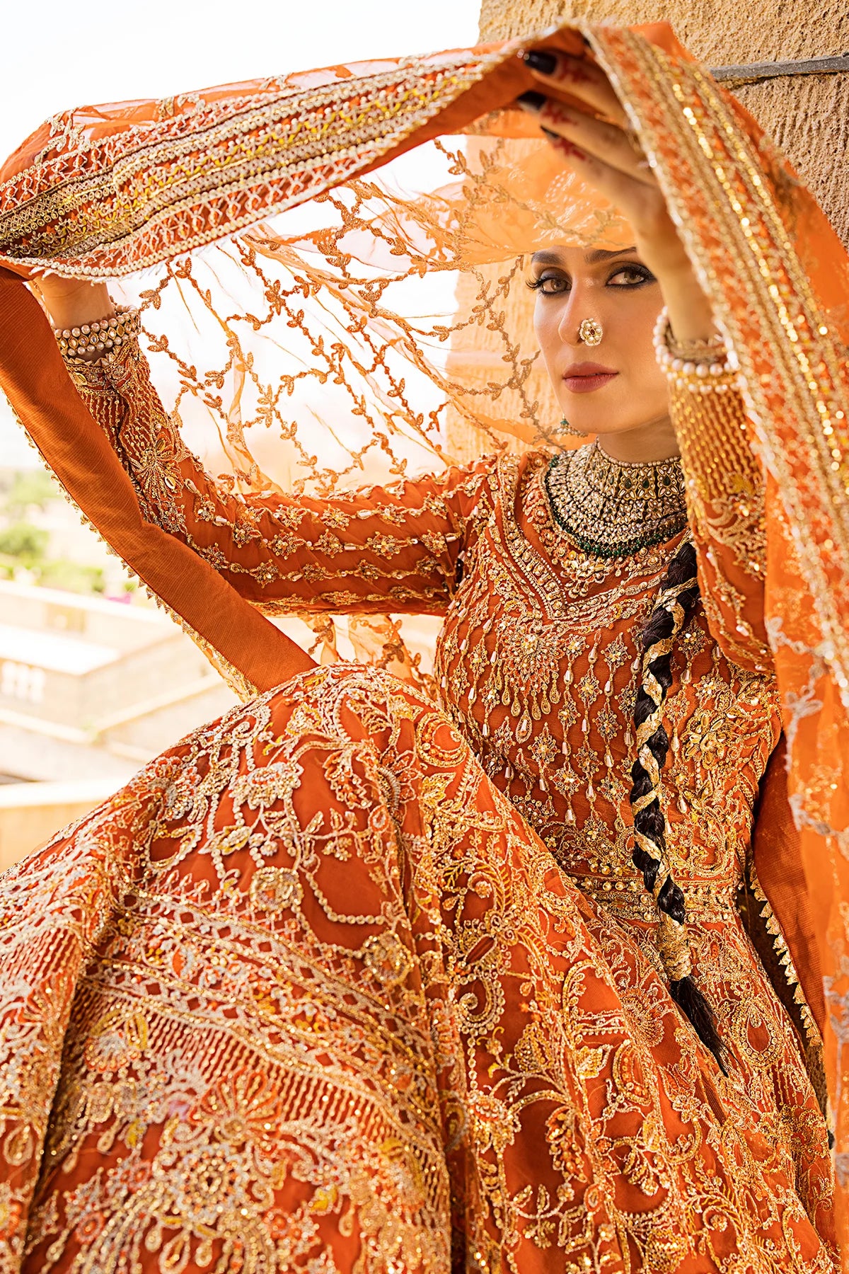 Jahanara by EK Erum Khan Soft Net Crafted with Silk Trouser and Organza Dupatta