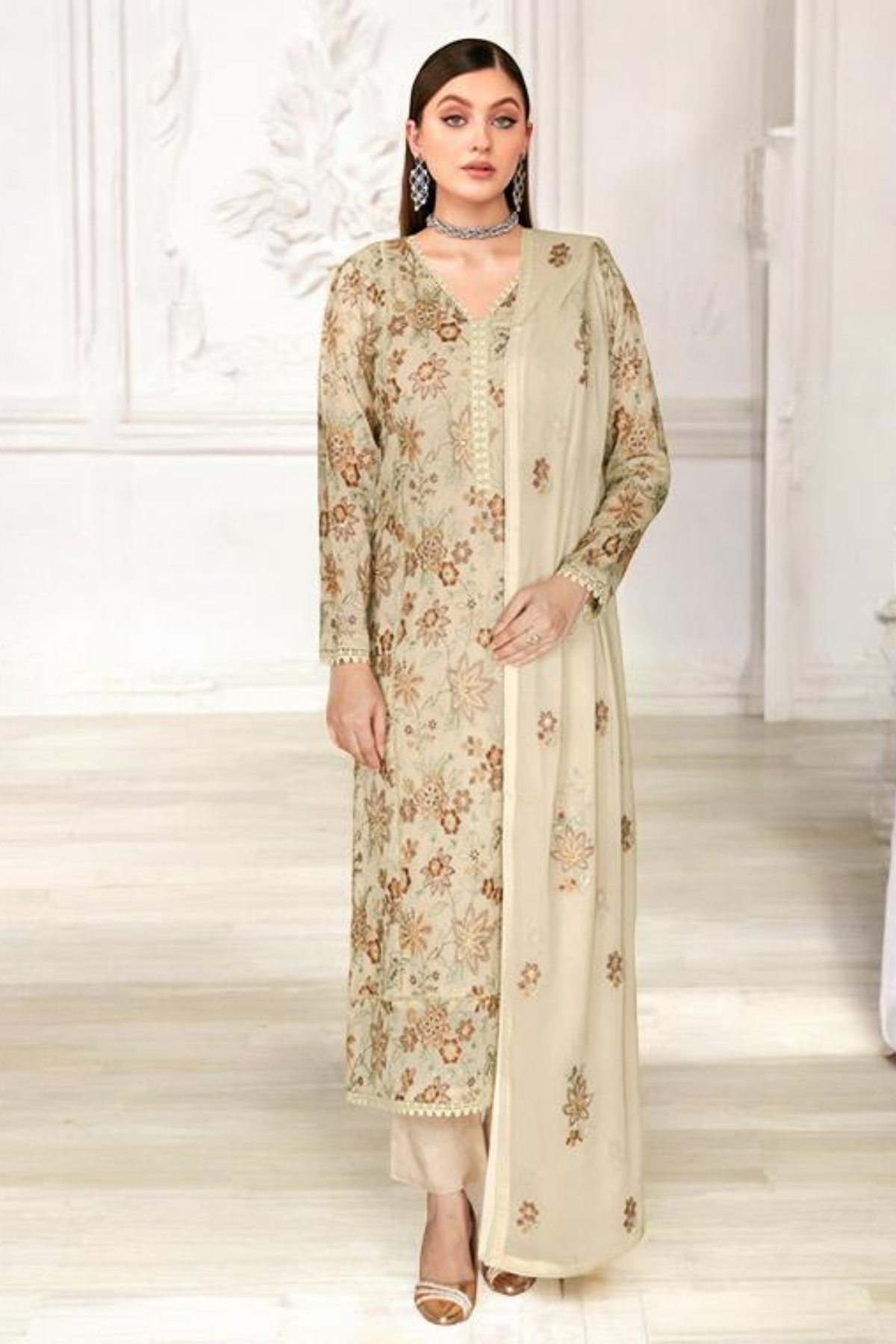 3-Piece Unstitched Chiffon by Ramsha WA-413